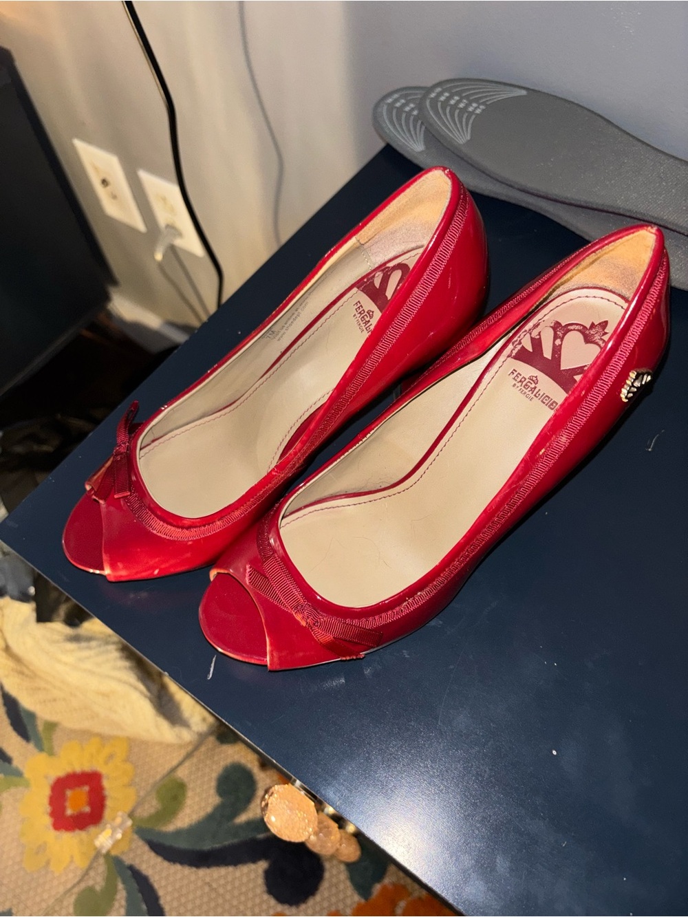 Fergalicious Red Patent Peep-Toe Heels